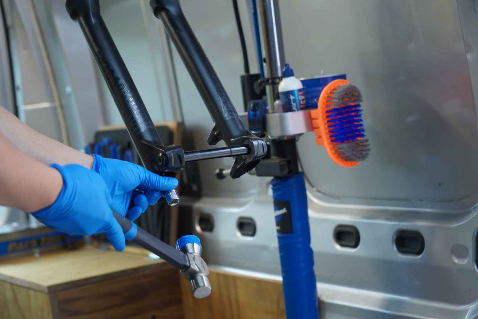 Bottom bracket service inside mobile workshop van Auckland